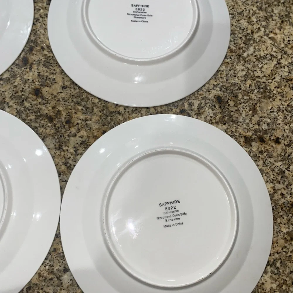 4 VTG Sapphire Sango 8822 MCM Stoneware Blue White Yellow 10.5”Dinner Plate Set